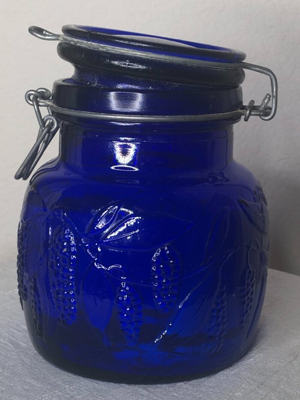 Lovely, Vintage (1980's) Textured Cobalt Blue Glass Jar